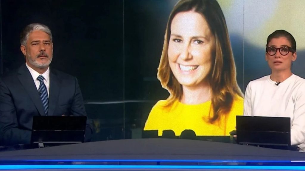 William Bonner e Renata Vasconcellos homenageiam Susana Naspolini. Foto: Reprodução/TV Globo