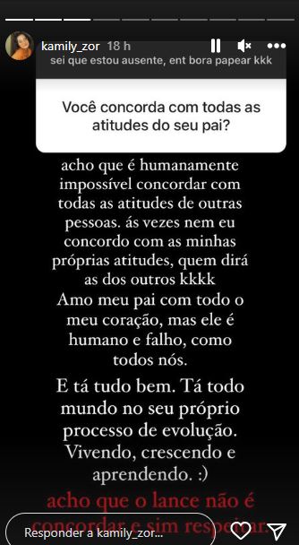 Filha de Fernando Zor via Instagram Stories