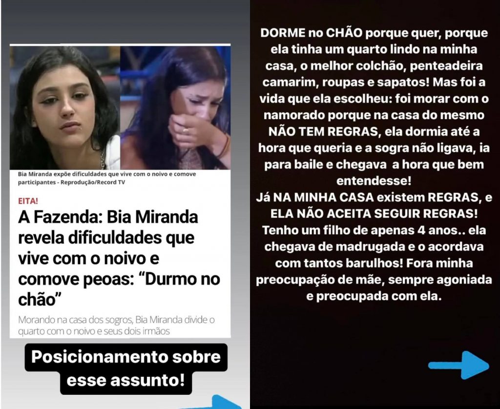 Mãe de Bia Miranda desmente nova declaração da filha