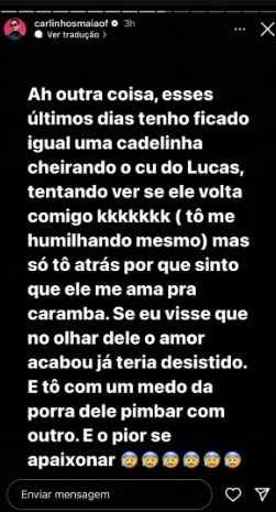 Carlinhos Maia tenta reconciliação com Lucas Guimarães: 'Me humilhando'