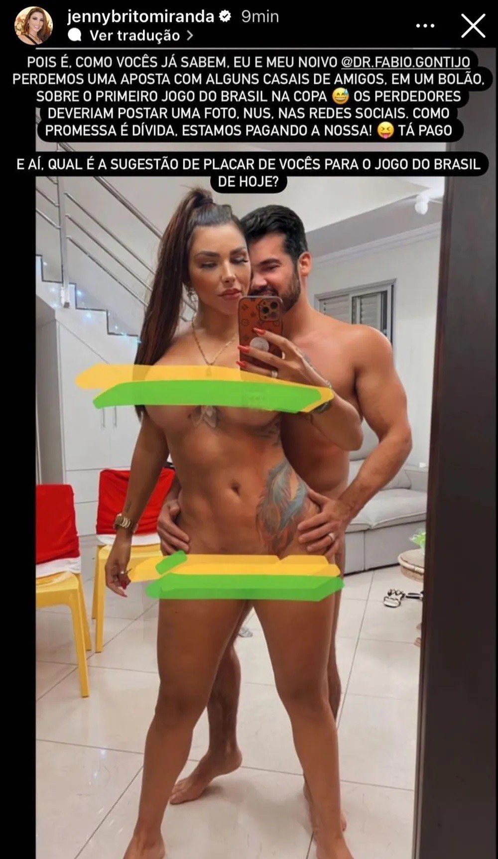 Jenny Miranda posa nua com o noivo (Reprodução/Instagram)
