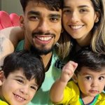 Lucas Paquetá e Duda Fournier com os filhos. Reprodução/Instagram