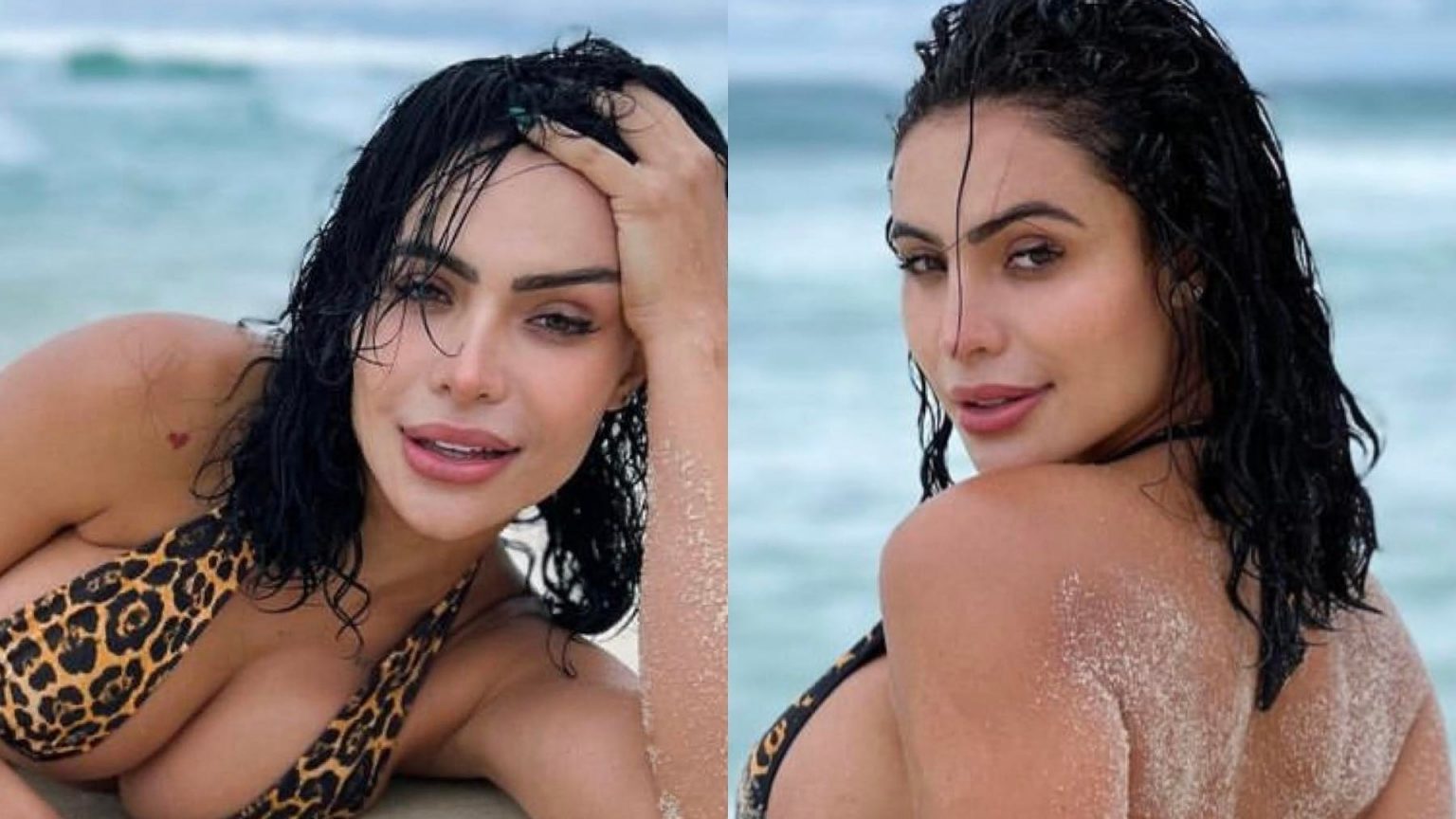 De biquíni fio-dental, ex-Fazenda Aline Mineiro empina o bumbum e
