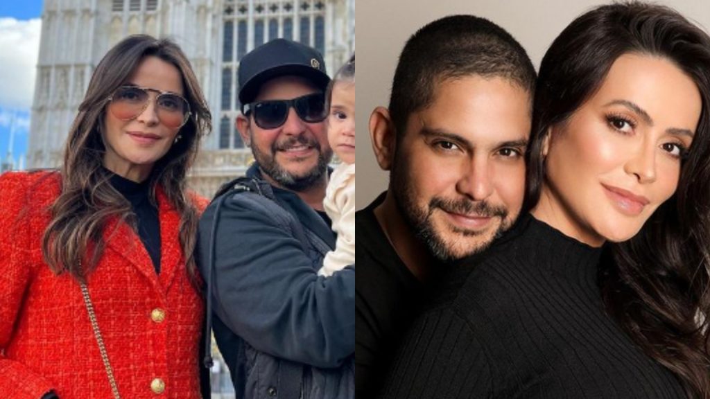 Jorge, dupla de Mateus, com a esposa, Rachel Boscatti