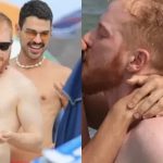 Ex-Casa de Vidro Manoel Vicente dá beijão no marido em dia na praia