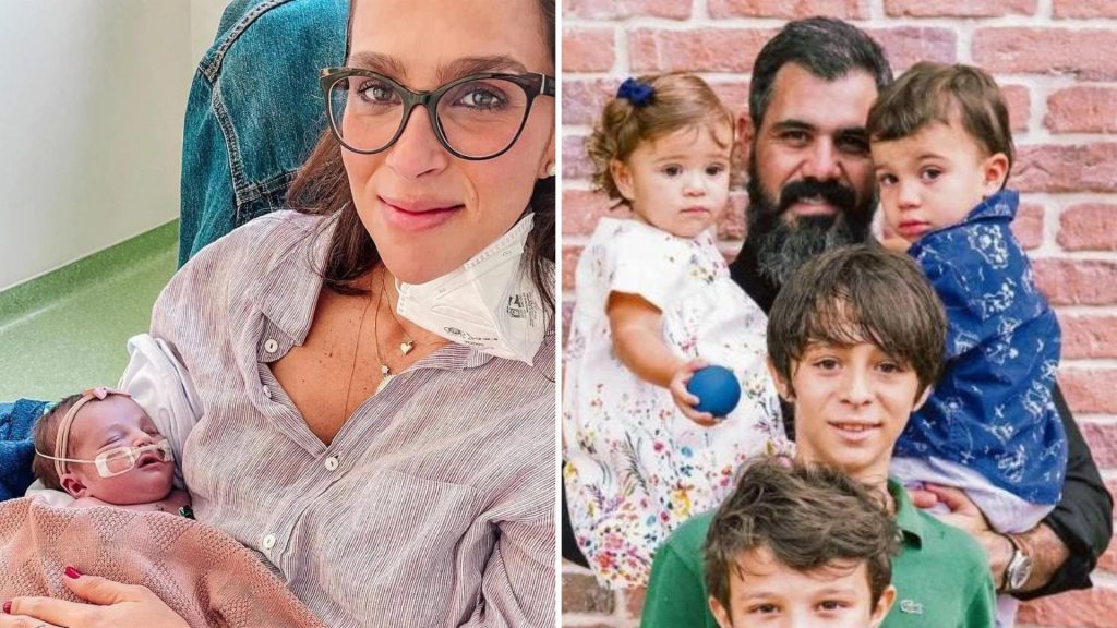 Letícia Cazarré e Juliano Cazarré com os filhos