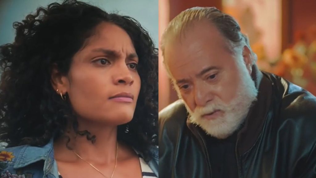 Aline (Bárbara Reis) e Antônio (Tony Ramos) em 'Terra e Paixão'