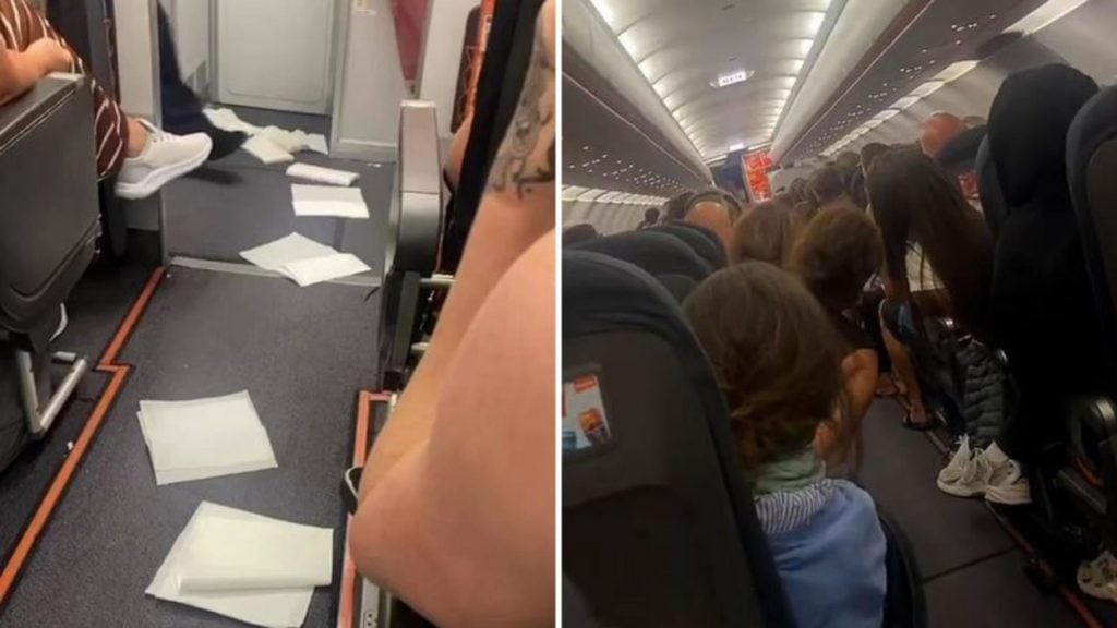 Passageiro defeca no chão de banheiro do avião (Reprodução/Redes Sociais)