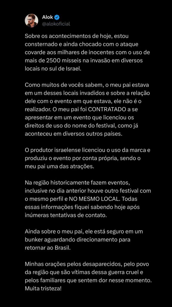 Story de Alok. Reprodução/Instagram