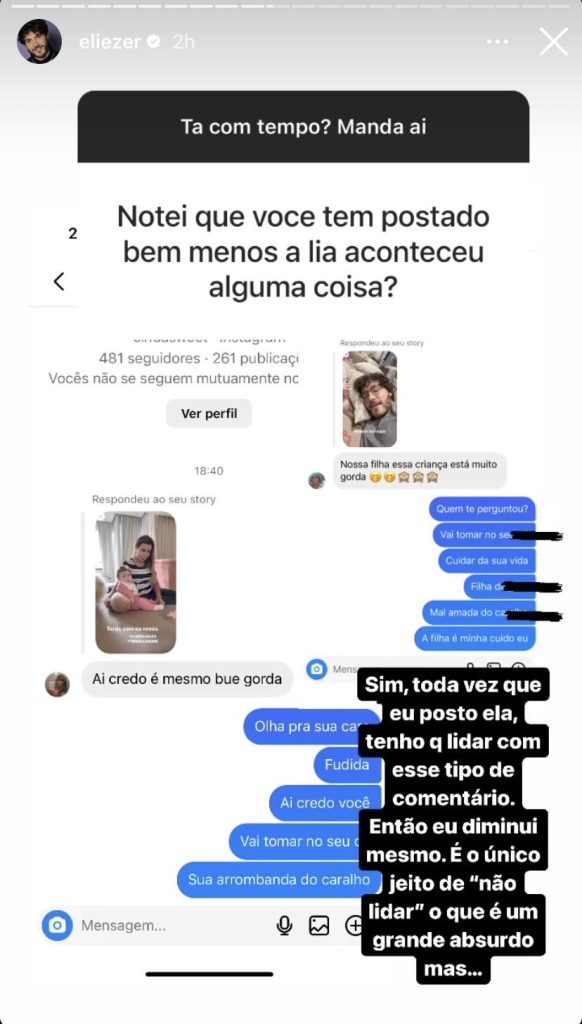 Eliezer expõe ataques contra a filha, Lua