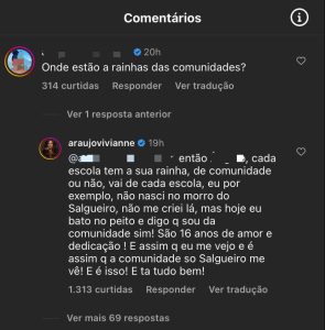 Comentário de Viviane Araujo. Reprodução/Instagram