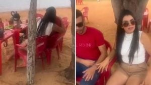Homem flagra a esposa o traindo com o patrão na praia (Reprodução/Redes Sociais)