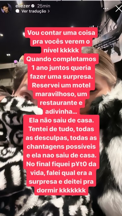 Eliezer faz post (Reprodução/Instagram)