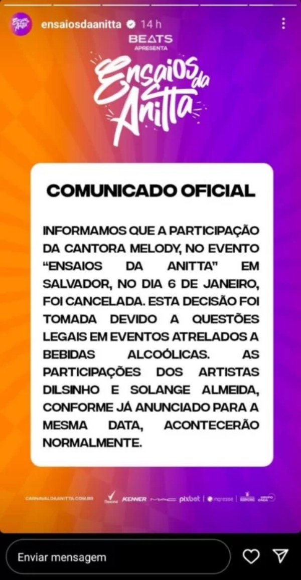 Nota Melody (Reprodução/Instagram)