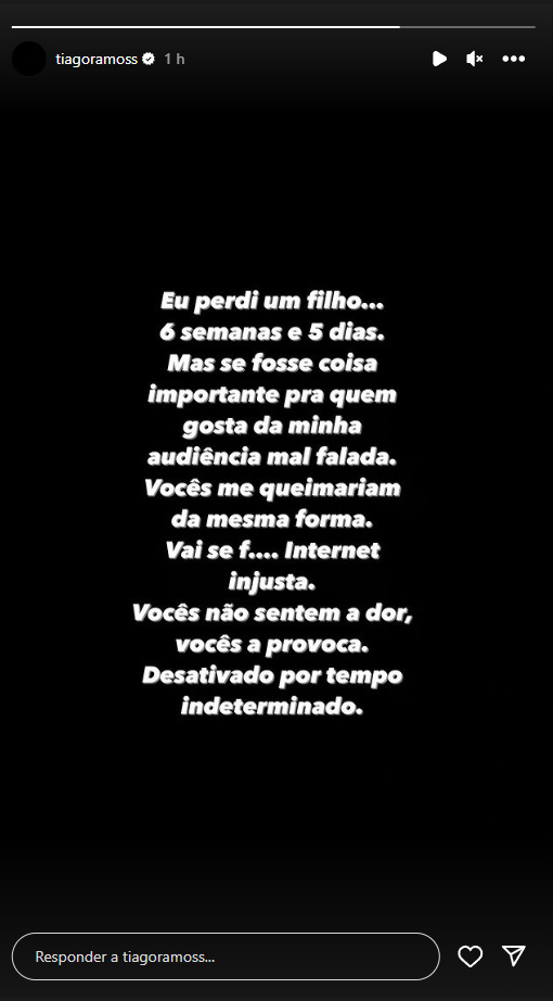 Tiago Ramos revela perda de um filho e anuncia saída das redes sociais