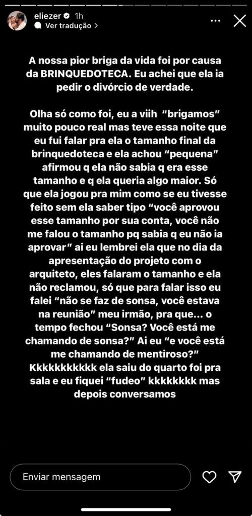 Story de Eliezer - Reprodução/Instagram