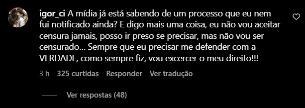 Igor Camargo se revolta após vitória de Graciele Lacerda na Justiça