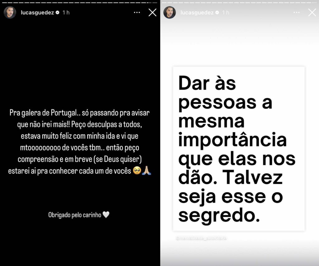 Após cancelar viagem, Lucas Guedez posta reflexão e web aponta indireta para Zé Felipe