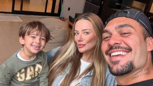 Pedro Ortega e Marcelle Casagrande com o filho, Gohan