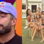 Pedro Scooby com a esposa, Cintia Dicker, e os filhos, Bem, Liz, Dom e Aurora